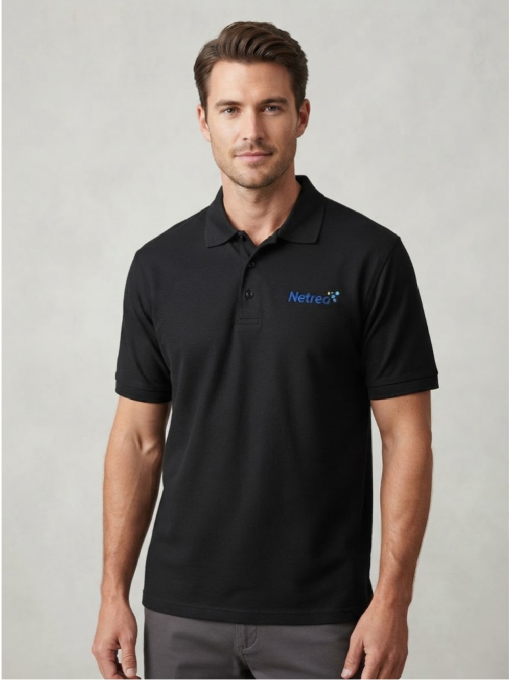 Port Authority mens black polo branded Netreo short sleeve size XL Extra Large